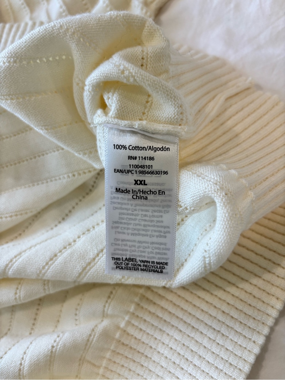 FRYE Sz XXL Cream Ivory Sweater Cotton Fine Gauge Textured Ribbed Short Sleeves - Picture 7 of 10